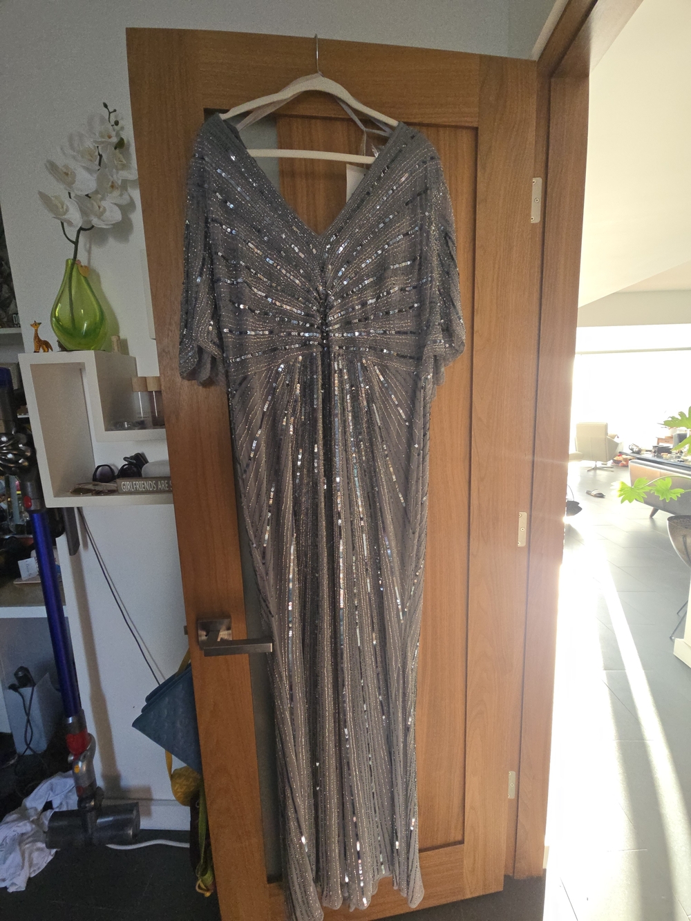 Mac Duggal Gunmetal Sequin Maxi Dress